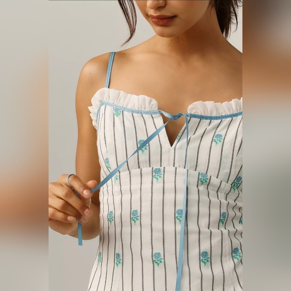 Anthropologie Maeve Sleeveless Jacquard Ruffle-Hem Floral Mini Dress - Picture 3 of 4